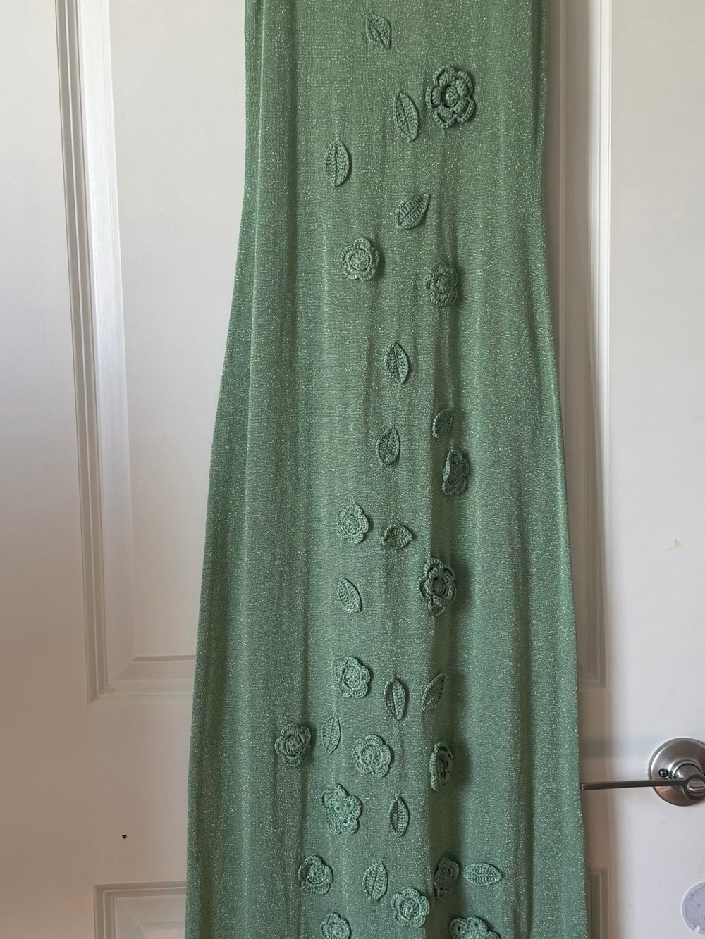 Caroline Constas Misty Sage Floral-Appliqué Maxi Dress
